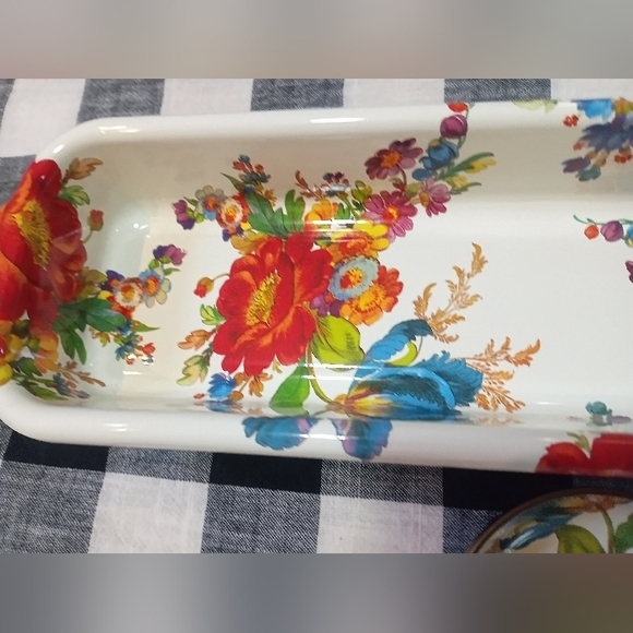 Mackenzie Childs Flower Market White Baguette Dish & Dipping Bowl - Picture 4 of 10